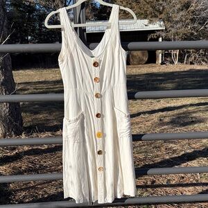 Anthropologie Cream Button-Front Midi Dress